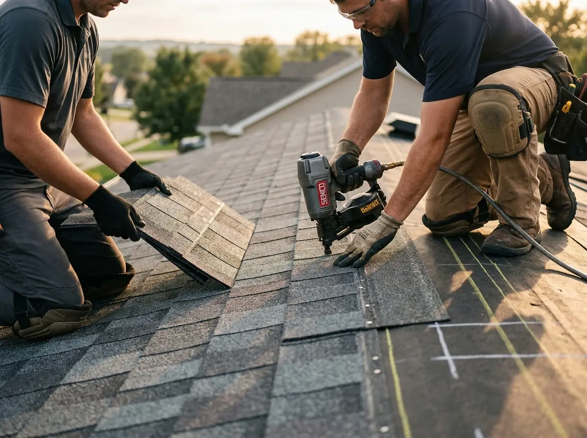 Professional roofer working on a residential roof in Apopka